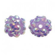 Resin rhinestone shamballa bead 10x12mm Purple